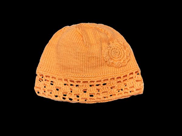 Hand knitted baby cap in orange with a head circumference 38 cm 14,96 inch